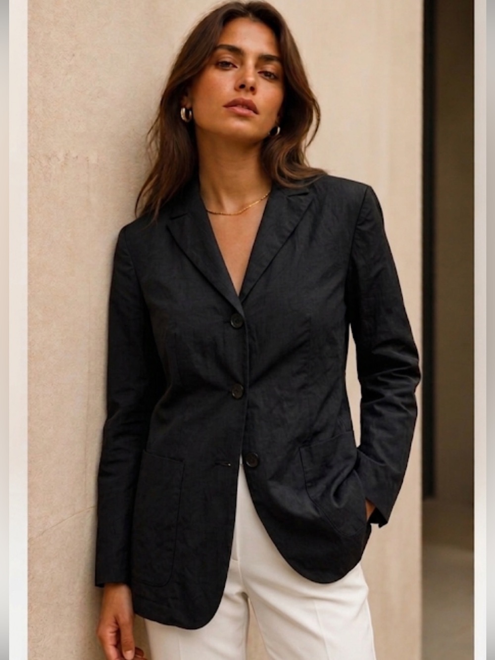 Jil Sander Vintage Y2K Silk Wool Blazer Jacket M Minimalist Black Buttons Pocket